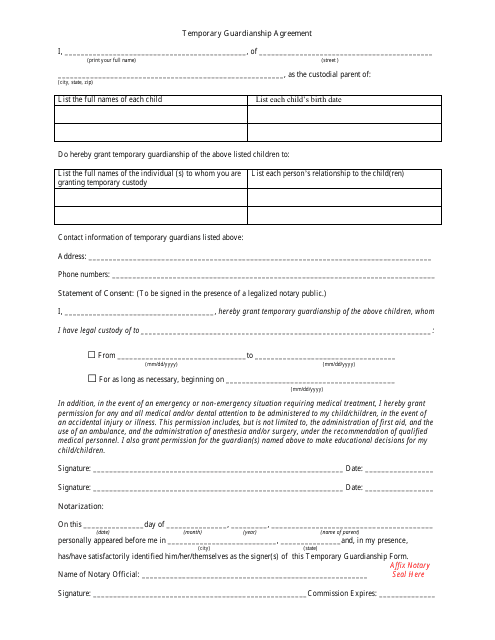 Temporary Guardianship Agreement Form Download Pdf