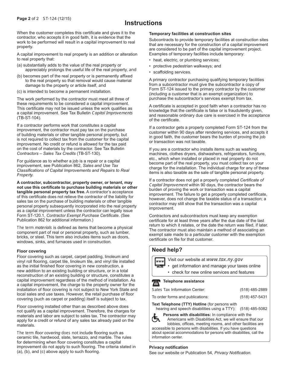 Form ST-124 - Fill Out, Sign Online and Download Fillable PDF, New York ...