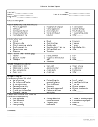 Document preview: Child Behavior Incident Report Form