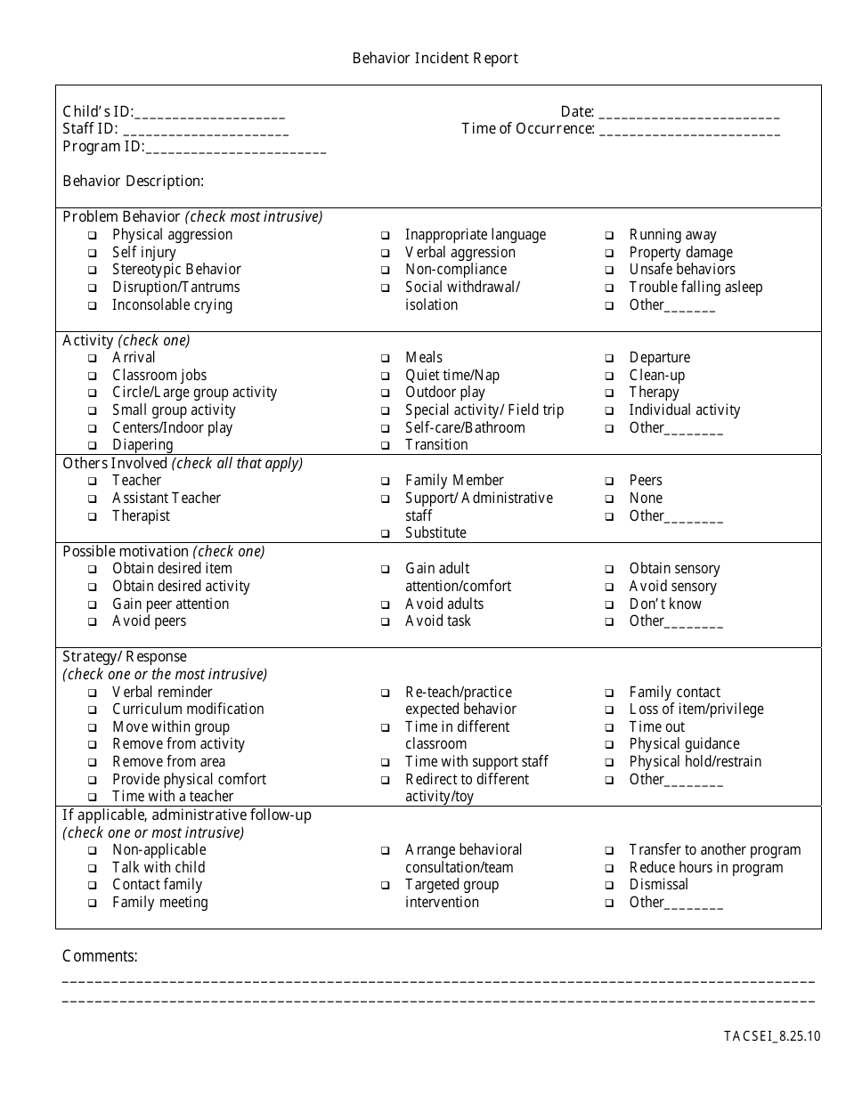 Child Behavior Incident Report Form - Fill Out, Sign Online and ...