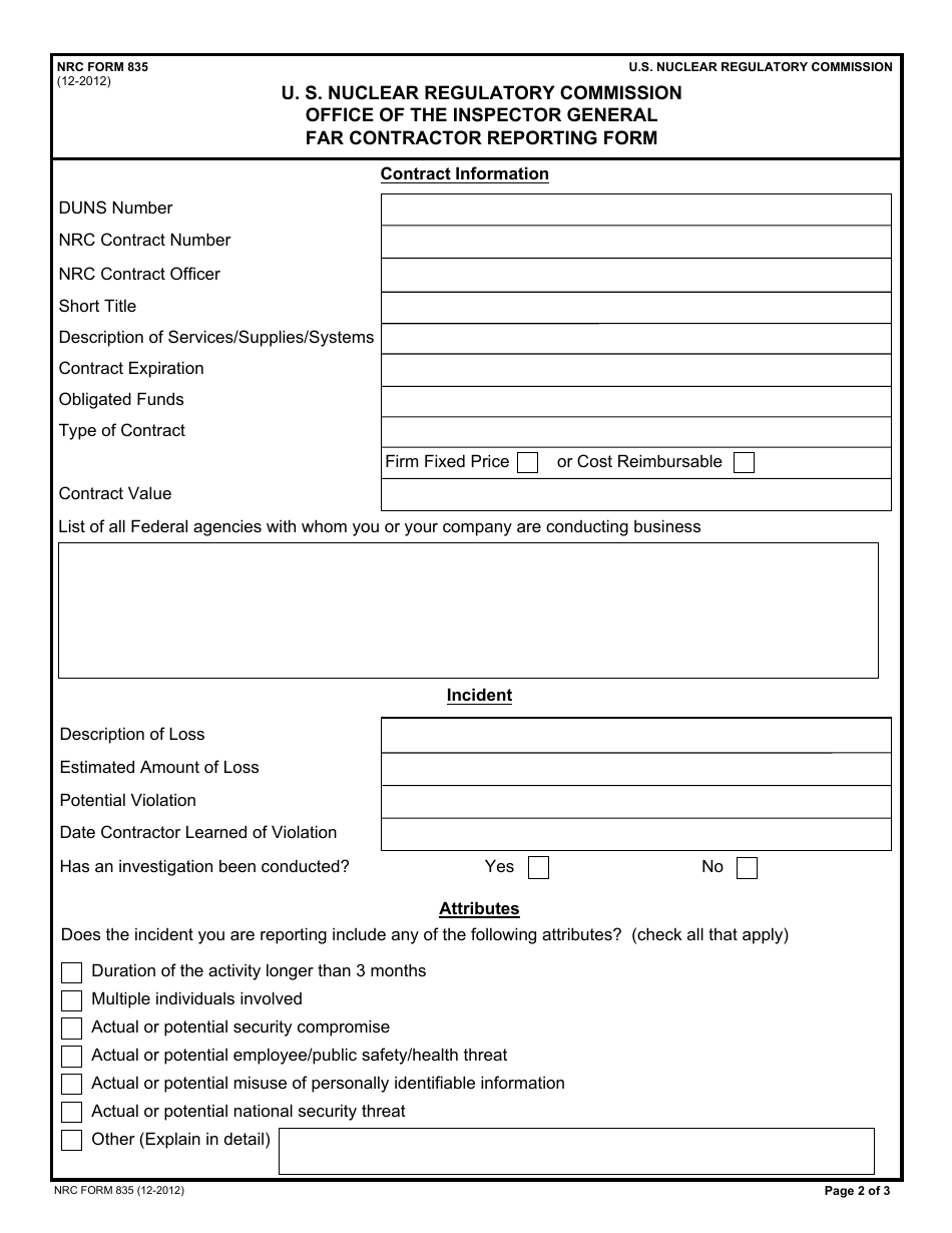 NRC Form 835 Download Fillable PDF or Fill Online U. S. Nuclear ...