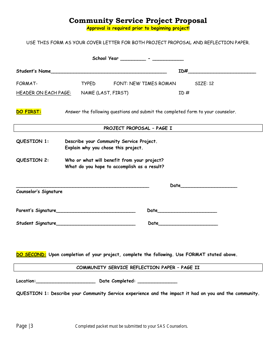 Community Service Project Proposal Form, Page 1