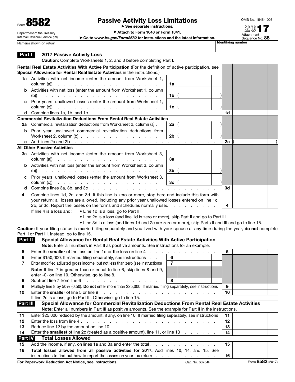 IRS Form 8582 Passive Activity Loss Limitations, Page 1
