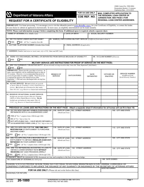 VA Form 26-1880  Printable Pdf
