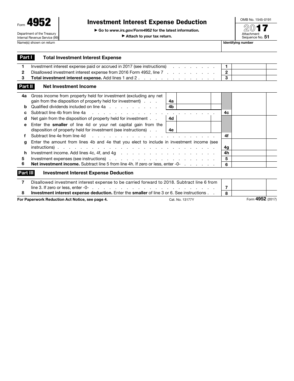 IRS Form 4952 Investment Interest Expense Deduction, Page 1