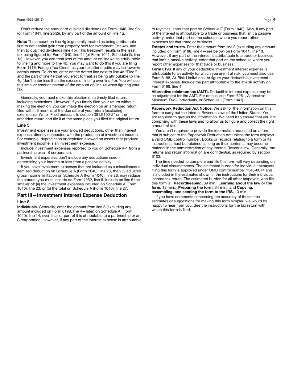 IRS Form 4952 Investment Interest Expense Deduction, Page 4