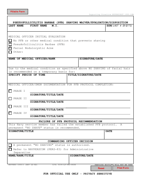 NAVPERS Form 1000/1  Printable Pdf