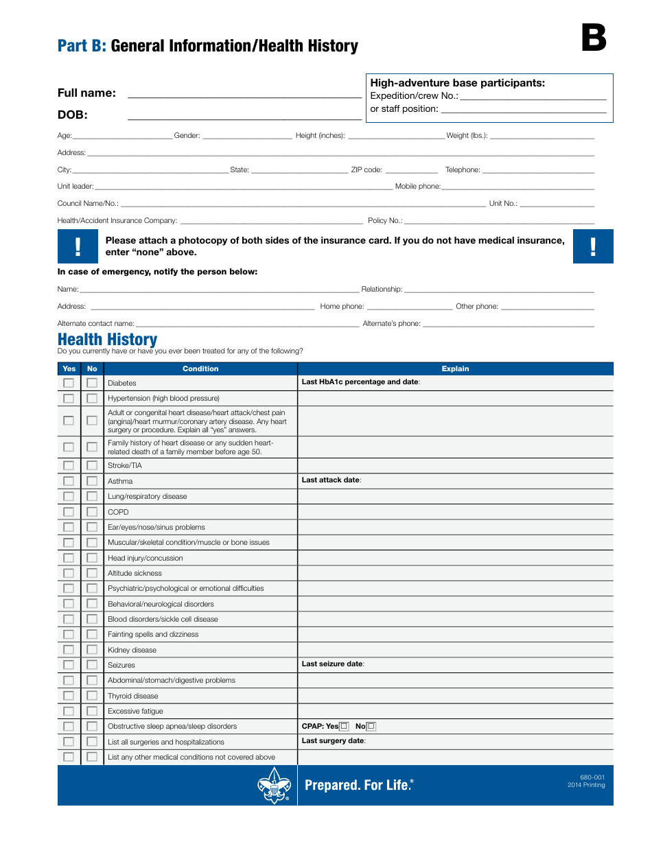 Annual Health And Medical Record Form - Parts A And B - Boy Scouts Of ...