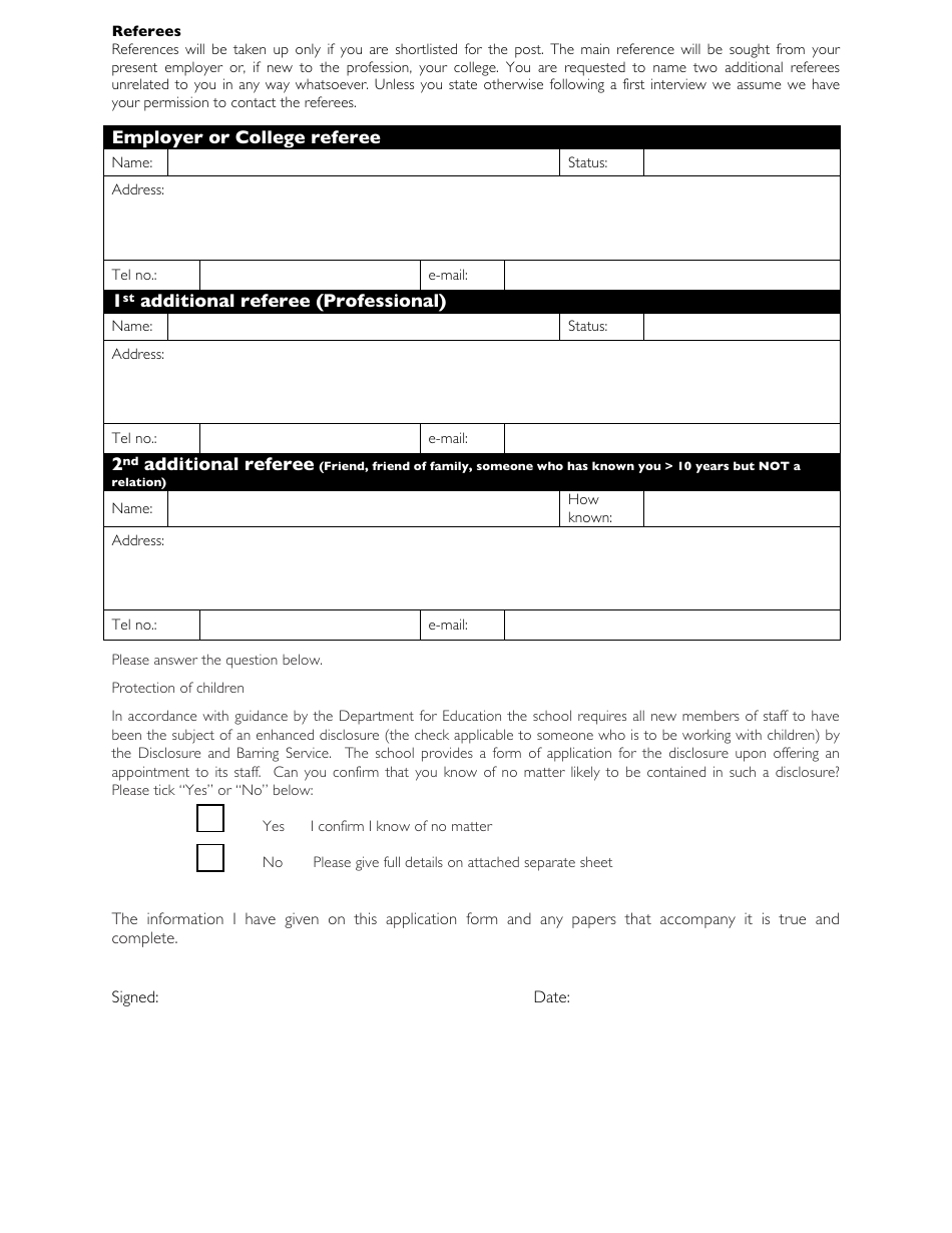 Application Form for Teaching Post - Bassett House School - United Kingdom, Page 2