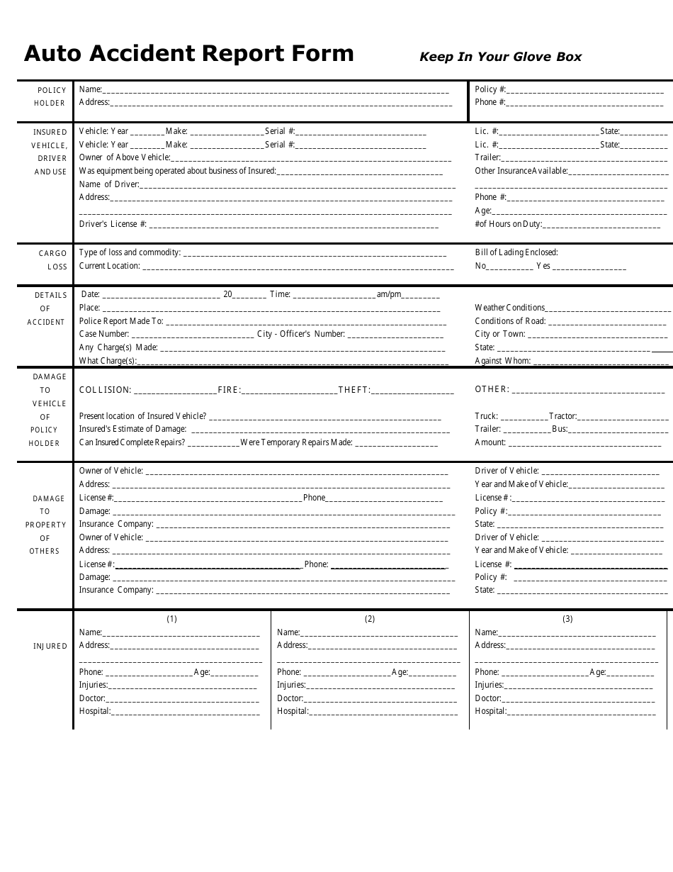 Auto Accident Report Form, Page 1