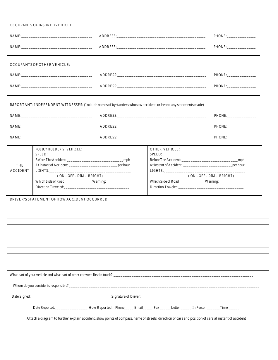 Auto Accident Report Form - Fill Out, Sign Online And Download Pdf 