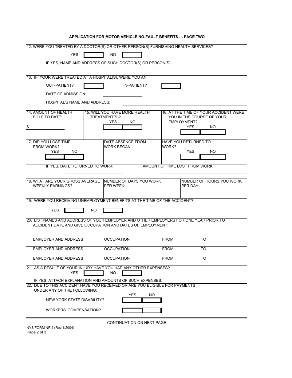 Form NF-2 - Fill Out, Sign Online and Download Fillable PDF, New York ...