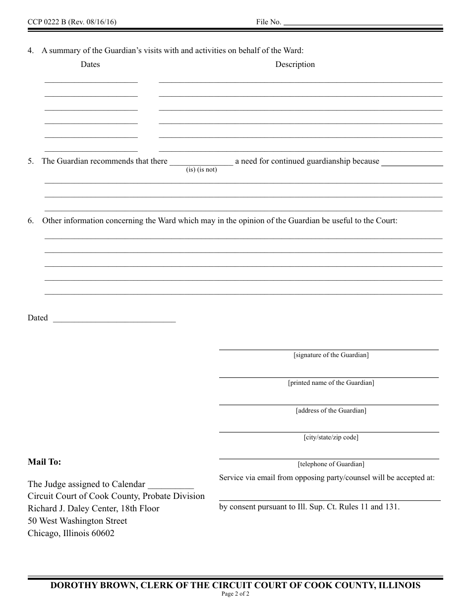 Form CCP0222 Guardians Annual Report Regarding Ward - Cook County, Illinois, Page 2