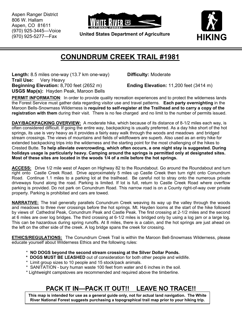Conundrum Creek Trail #1981 - Hayden Peak, Maroon Bells, Page 1