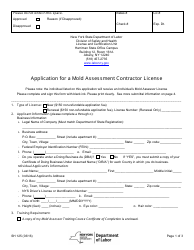 Form SH125 Application for a Mold Assessment Contractor License - New York