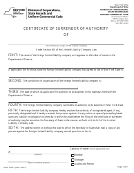 Document preview: Form DOS-1379-F Certificate of Surrender of Authority - New York