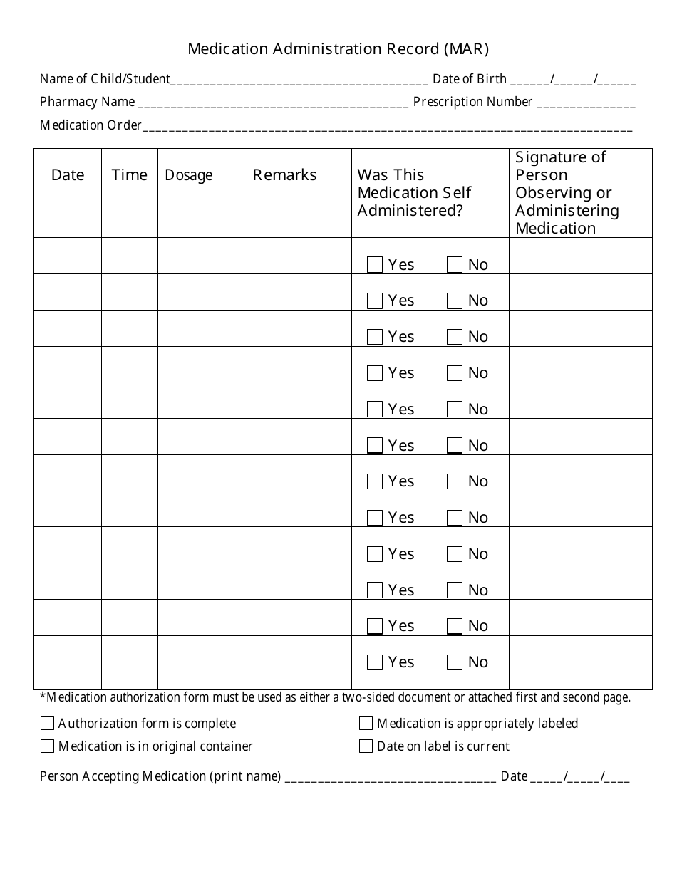 Authorization for the Administration of Medication by Daycare Personnel - Connecticut, Page 2