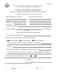 Form RP-485-H Application for Residential Investment Real Property Tax Exemption; Certain Cities - New York