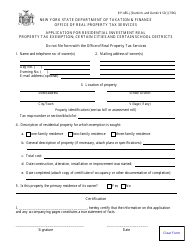 Form RP-485-J (DUNKIRK/DUNKIRK SD) Application for Residential Investment Real Property Tax Exemption; Certain Cities and Certain School Districts - City of Dunkirk, New York