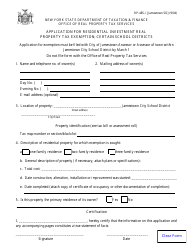 Form RP-485-I [JAMESTOWN SD] Application for Residential Investment Real Property Tax Exemption; Certain School Districts - New York