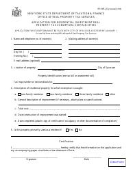 Document preview: Form RP-485-J [SYRACUSE] Application for Residential Investment Real Property Tax Exemption - City of Syracuse, New York