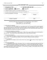 Form RP-485-J [SYRACUSE] Application for Residential Investment Real Property Tax Exemption - City of Syracuse, New York, Page 2