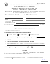 Document preview: Form RP-485-J [UTICA] Application for Residential Investment Real Property Tax Exemption - City of Utica, New York