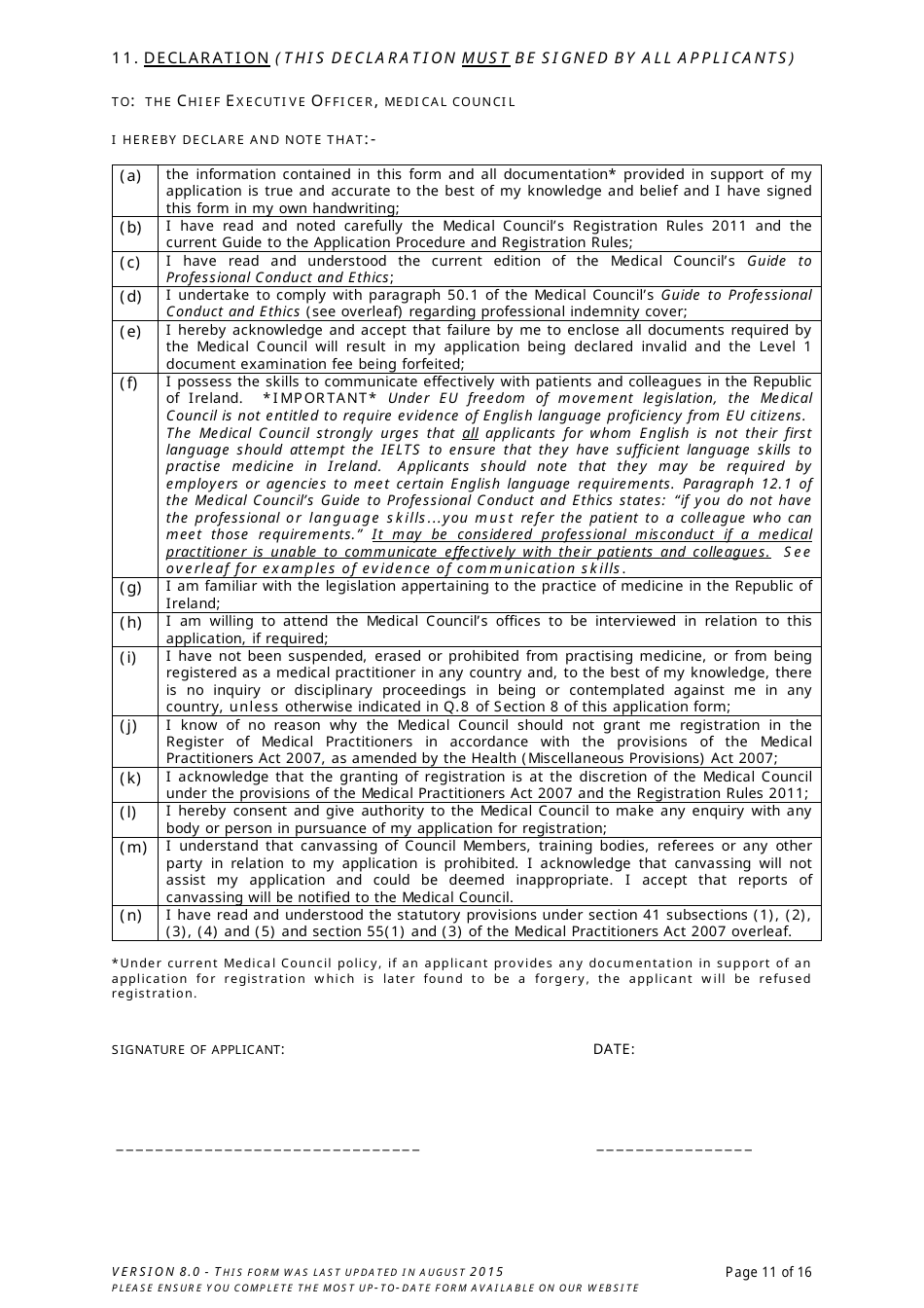 Application Form for Registration in the Register of Medical Practitioners - Comhairle Na Ndochtulri Leighis Medical Council - Ireland, Page 11