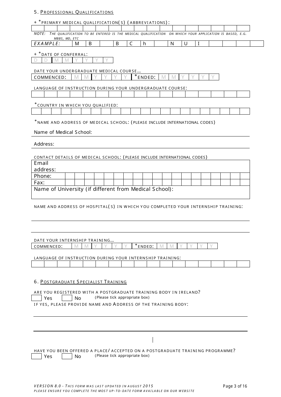 Application Form for Registration in the Register of Medical Practitioners - Comhairle Na Ndochtulri Leighis Medical Council - Ireland, Page 3