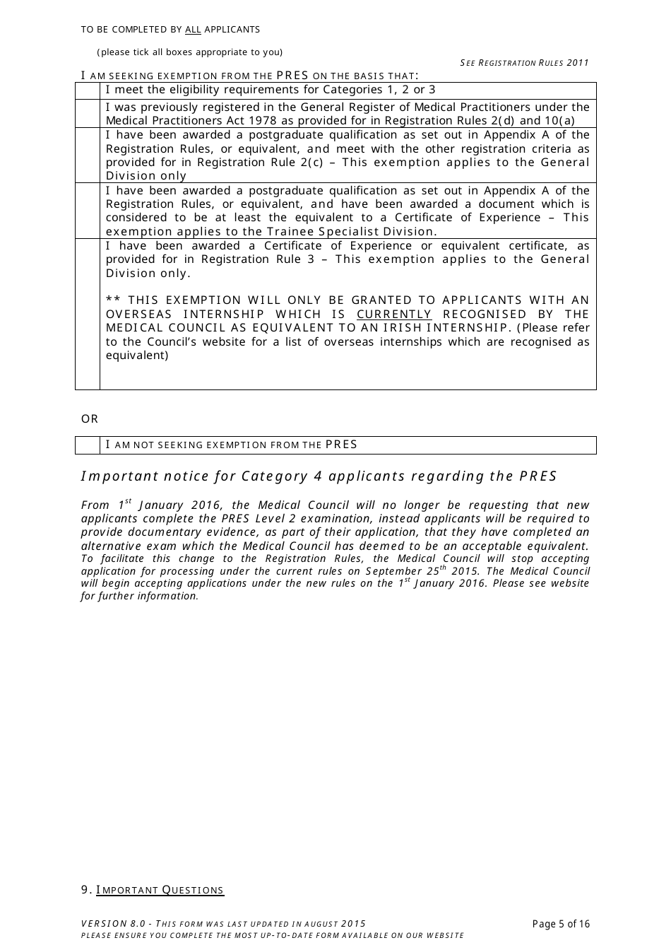 Application Form for Registration in the Register of Medical Practitioners - Comhairle Na Ndochtulri Leighis Medical Council - Ireland, Page 5