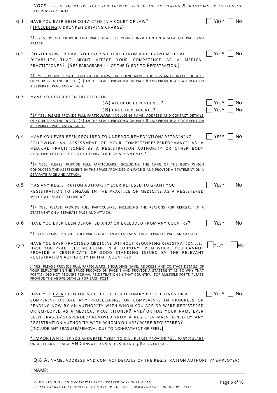 Application Form for Registration in the Register of Medical Practitioners - Comhairle Na Ndochtulri Leighis Medical Council - Ireland, Page 6