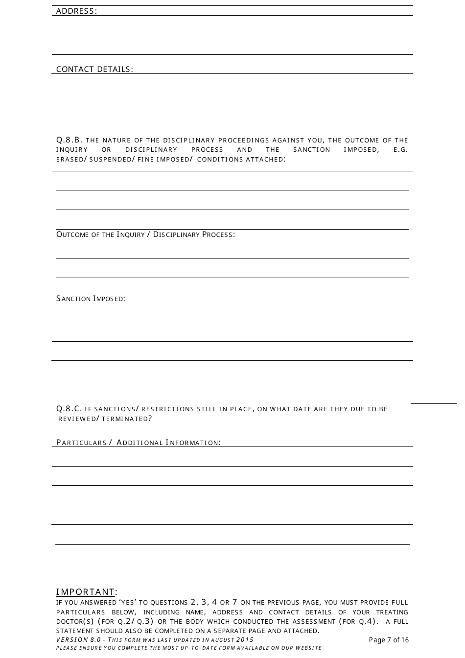 Application Form for Registration in the Register of Medical Practitioners - Comhairle Na Ndochtulri Leighis Medical Council - Ireland, Page 7