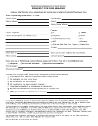 Document preview: DSS Form 2633 Request for Fair Hearing - South Carolina