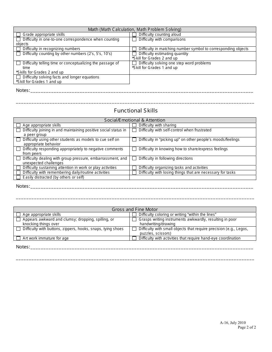 Observation Checklist-Elementary, Page 2