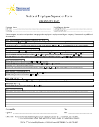 Document preview: Notice of Employee Separation Form - Voluntary Quit - Sunwest Employer Services
