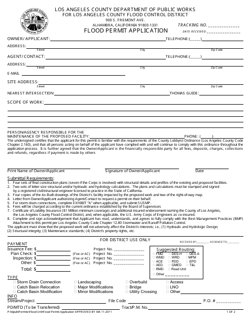 Flood Permit Application Form - Los Angeles County, California Download Pdf