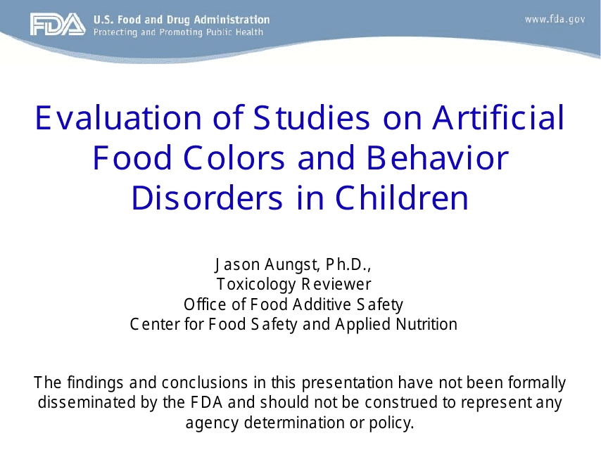 Evaluation of Studies on Artificial Food Colors and Behavior Disorders in Children