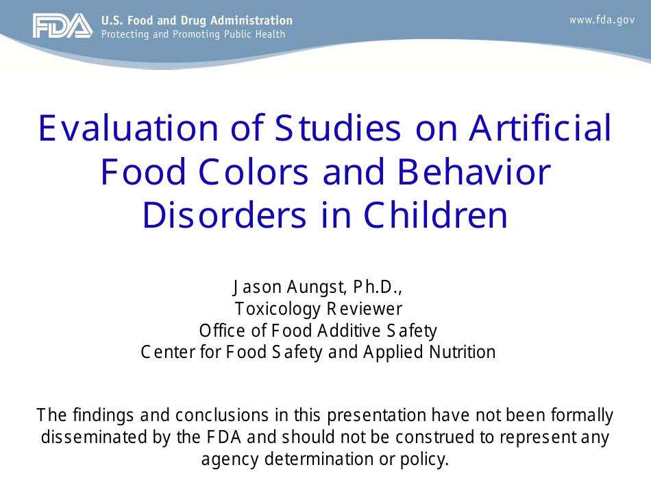 Evaluation of Studies on Artificial Food Colors and Behavior Disorders in Children, Page 1
