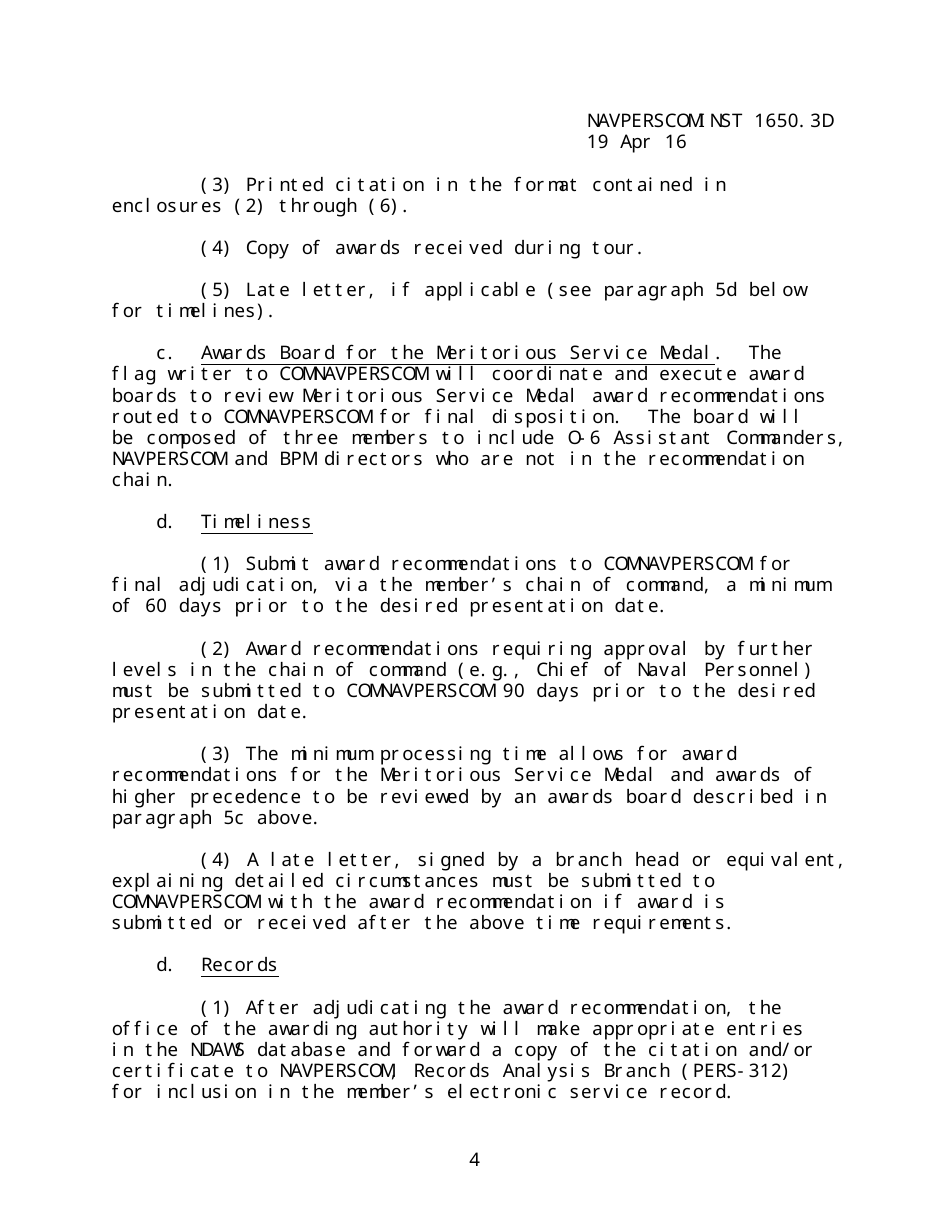 Navperscom Instruction 1650.3d - Military Awards Guidance, Page 4