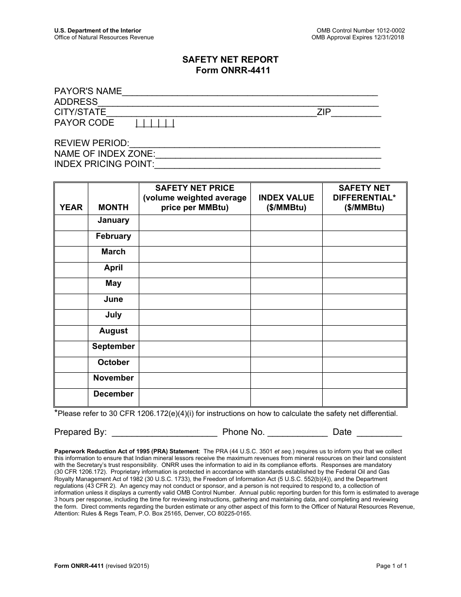 Form ONRR-4411 Safety Net Report, Page 1