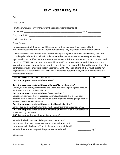 Rent Increase Request Form - Fairfax County, Virginia