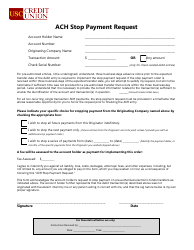 Document preview: ACH Stop Payment Request Form - Usc Credit Union