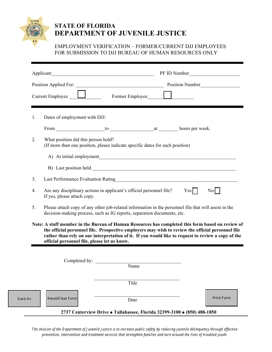 Employment Verification Form Florida