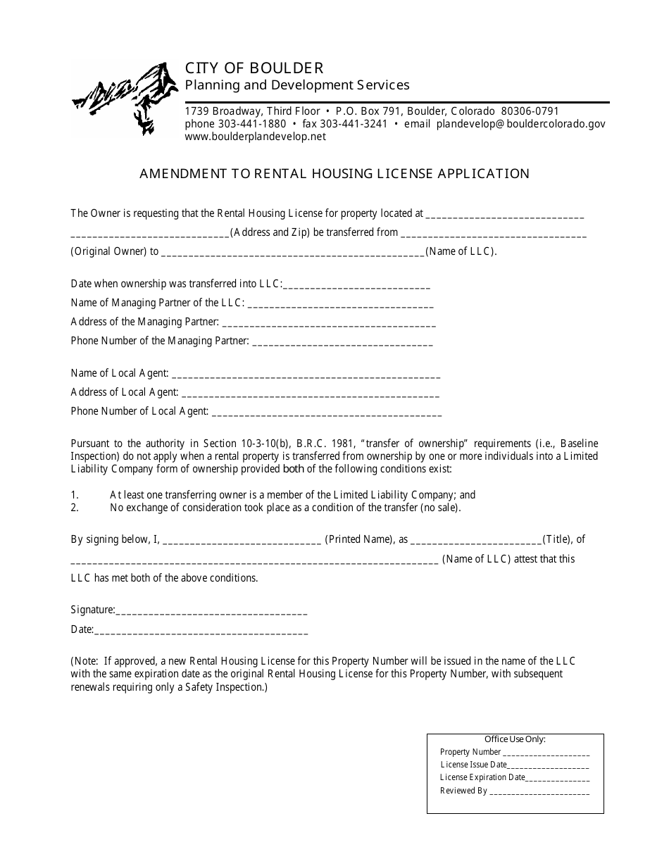 Amendment to Rental Housing License Application - City of Boulder, Colorado, Page 1