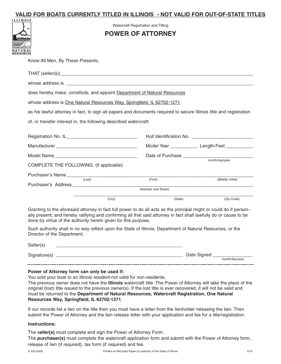 Form IL422-0329 Download Printable PDF or Fill Online Power of Attorney