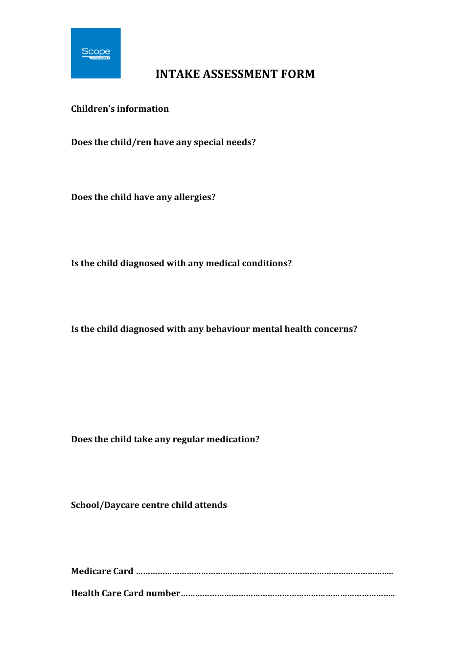 Intake Assessment Form - Scope Consultancy, Page 5