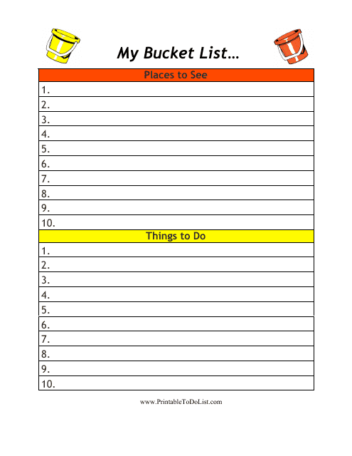 Places To See And Things To Do Bucket List Template Download