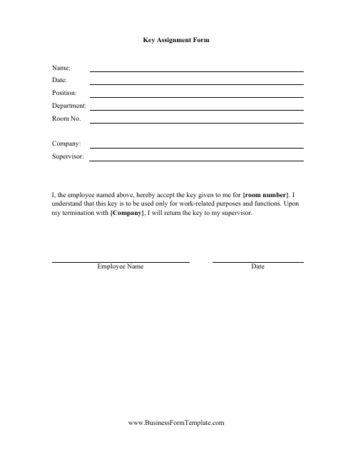 &quot;Key Assignment Form for Employee&quot; Download Pdf