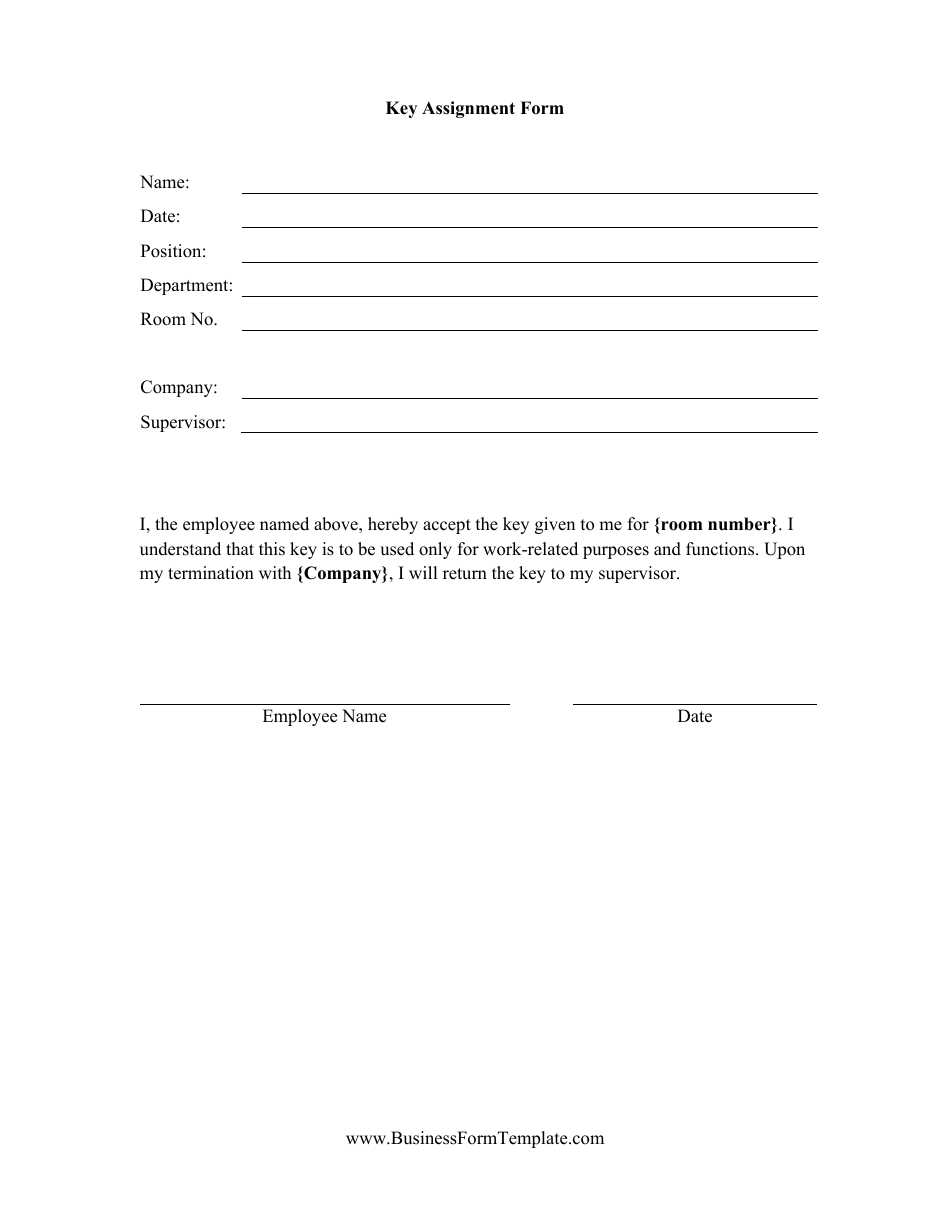 Key Assignment Form for Employee Download Printable PDF In employee key holder agreement template