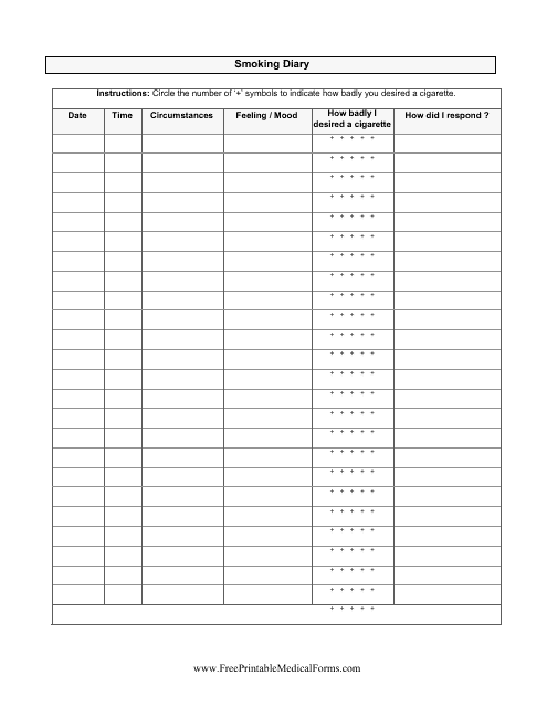 Smoking Diary Template - Keep track of your smoking habits and progress.